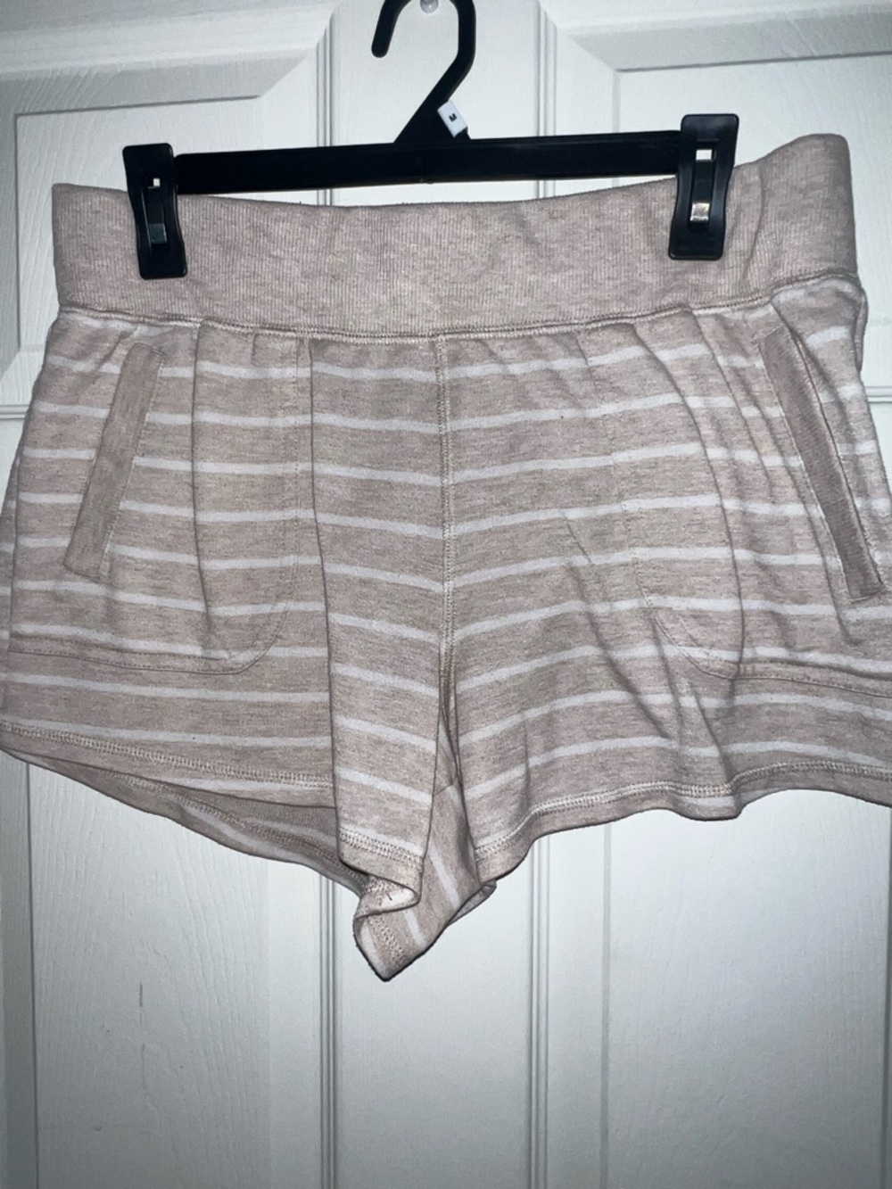 Athletic Works Beige & White Striped Knit Shorts